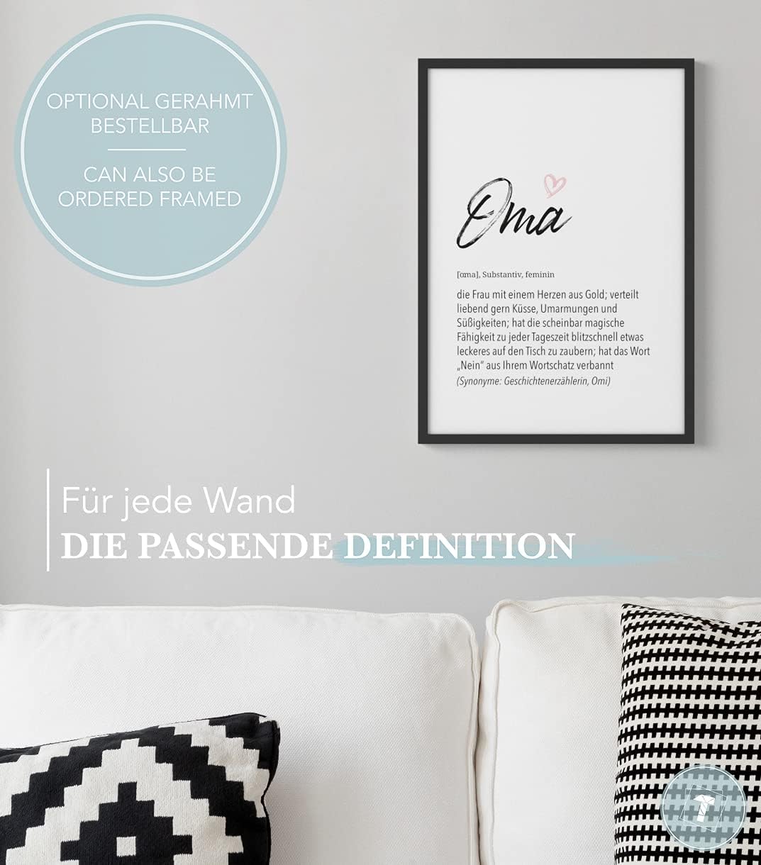 Papierschmiede® Herz Definition: Oma, DIN A1 (ca. 59x84 cm), Poster für Wohnzimmer, Schlafzimmer, Wa