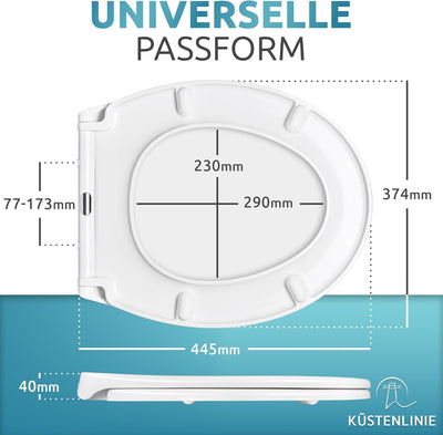 Küstenlinie® / Toilettendeckel mit Absenkautomatik | Komplettset | optimale Montage | WC Sitz antiba