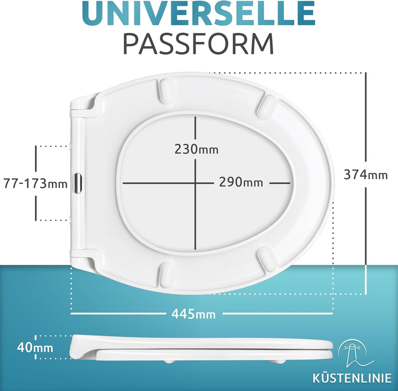 Küstenlinie® / Toilettendeckel mit Absenkautomatik | Komplettset | optimale Montage | WC Sitz antiba