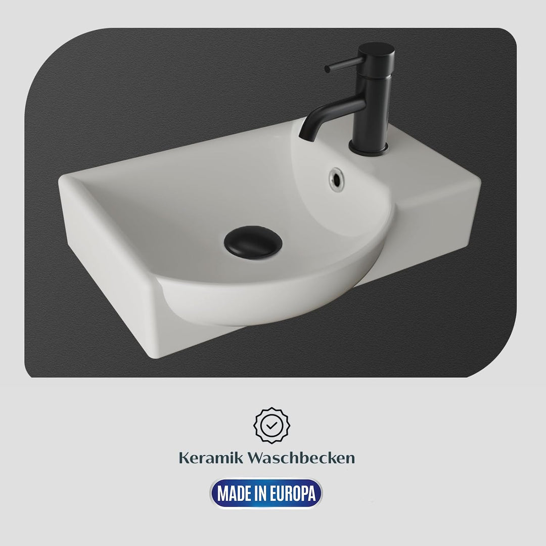 Alpenberger Waschtisch mit Unterschrank | Gäste WC Waschbecken Klein 45 cm Breit | Aufsatzwaschbecke