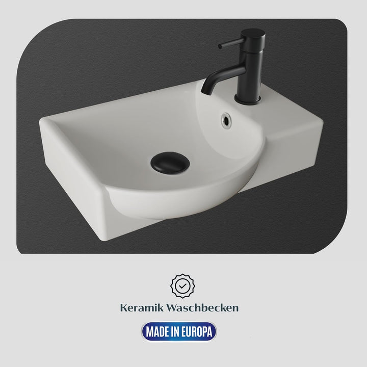Alpenberger Waschtisch mit Unterschrank | Gäste WC Waschbecken Klein 45 cm Breit | Aufsatzwaschbecke