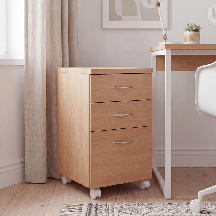 FineBuy Rollcontainer Ottawa 40 x 60 x 45 cm Unterschrank mit Rollen Buche, Rollwagen mit Schubladen