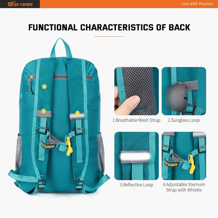 SKYSPER Ultraleichter Faltbarer Rucksack mit Nassfach - Wasserfest und Verstaubarer Daypack für Wand