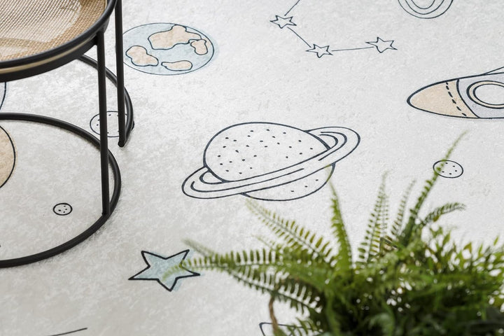 Kinderteppich Bambino Waschteppich Weltraum, Rakete für Kinder Anti-Rutsch - Creme 160x220 cm 160x22