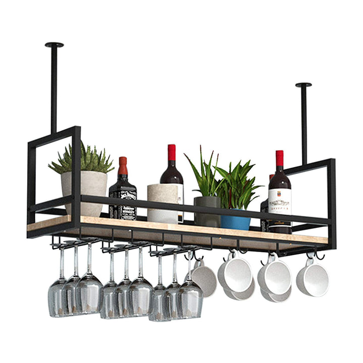 DSVONAUS Deckenregal Hängende Lagerregale Schwarz, Decke Weinglasregale, Eisen Massivholz Weinregal,