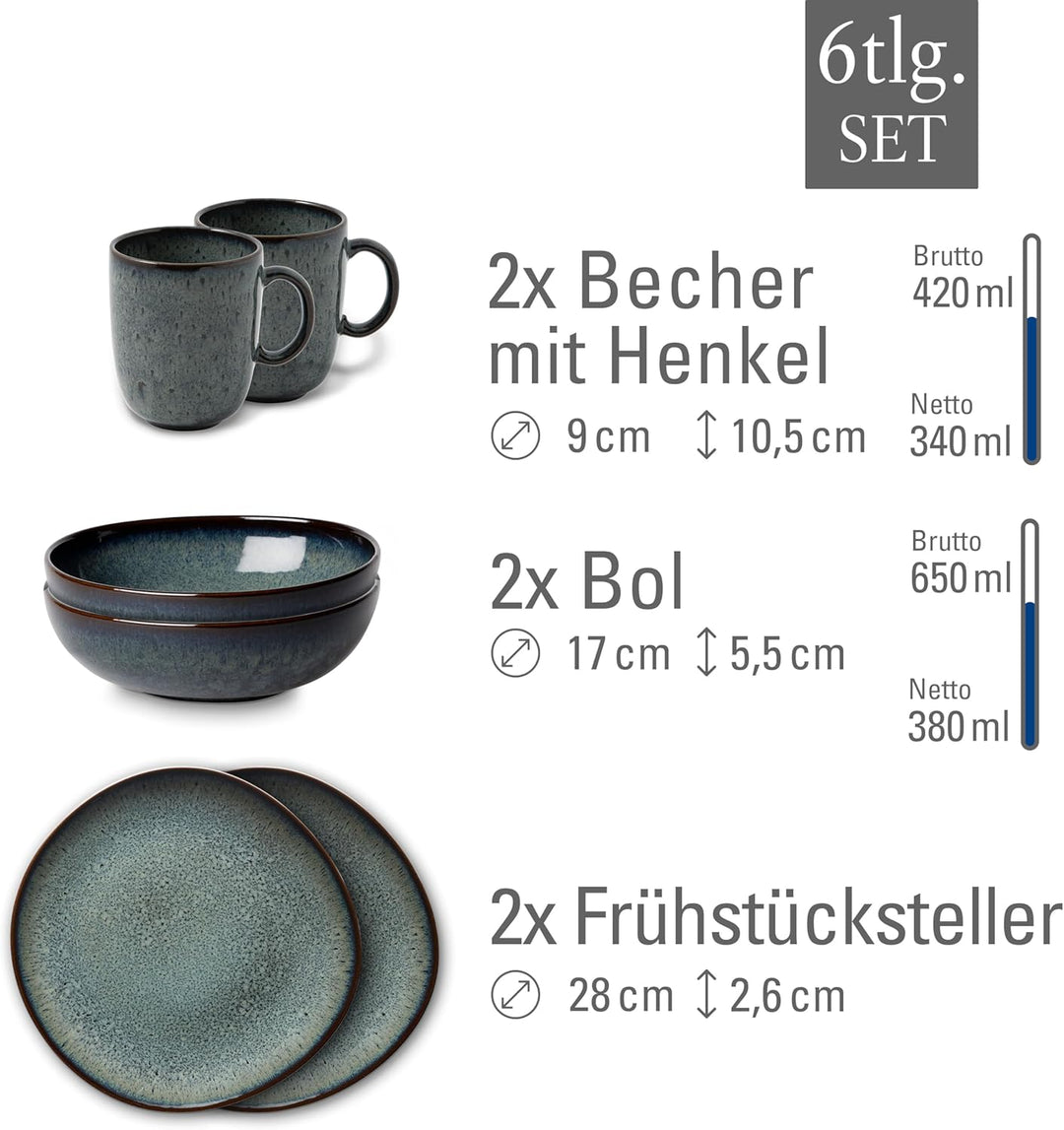 like. by Villeroy & Boch - Lave gris Geschirr Set aus Steingut, 6tlg., Pottery Look, Frühstückservic