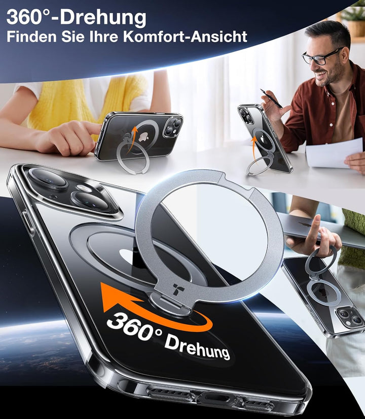 TORRAS 360° Ostand Spin für iPhone 13/iPhone 14 Hülle (Magnetischer Robust Standring) Militärschutz,