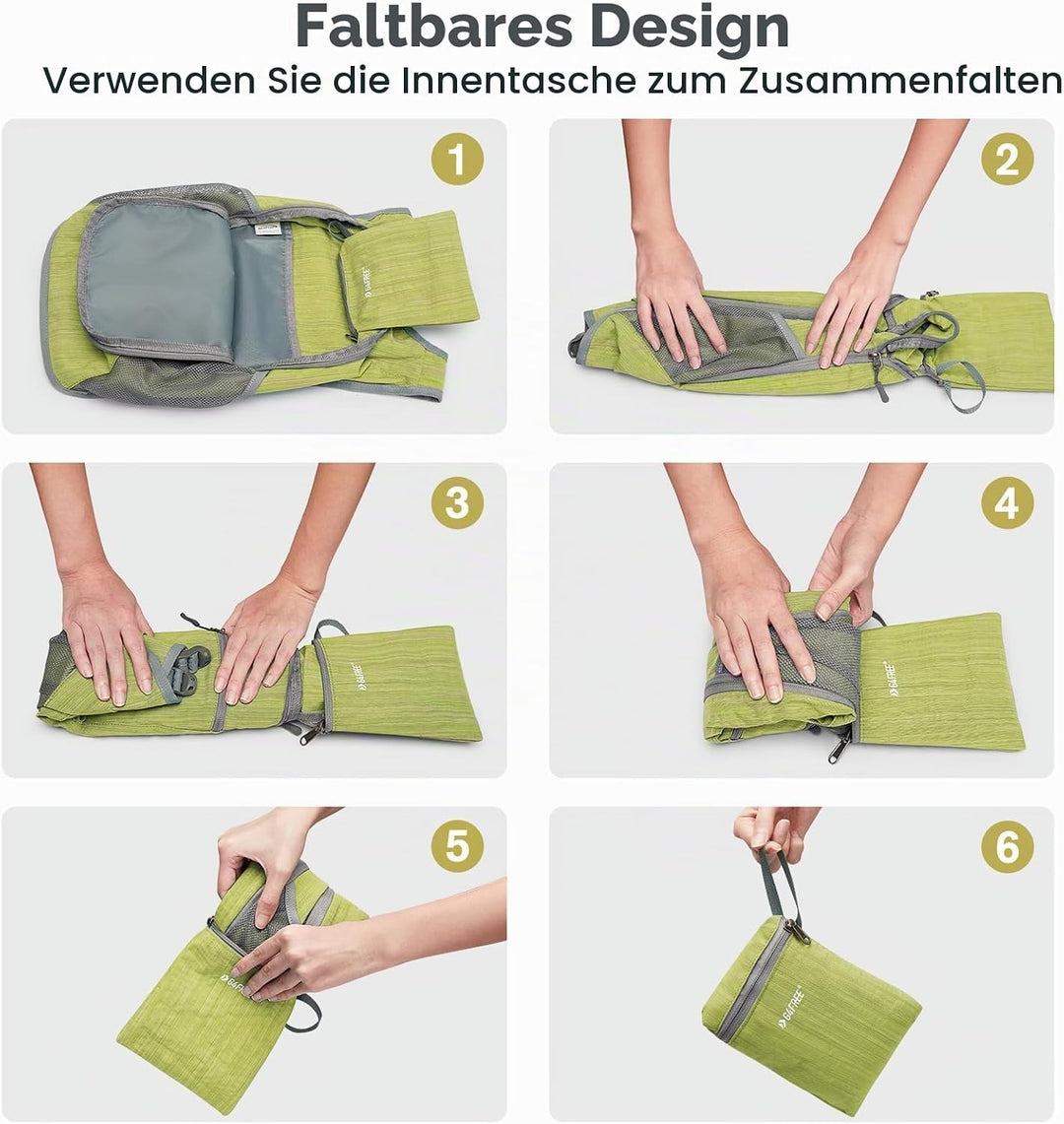 G4Free 10/15/20L Faltbarer Rucksack Klein, Wanderrucksack Leicht, Tagesrucksack Damen Herren für Wan