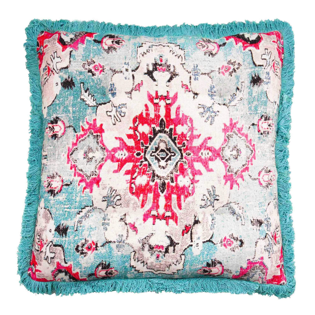 Mandala Life ART Meditationskissenbezug - 65 cm mit Fransen - Quadratisch bedruckter Boho Chic Boden