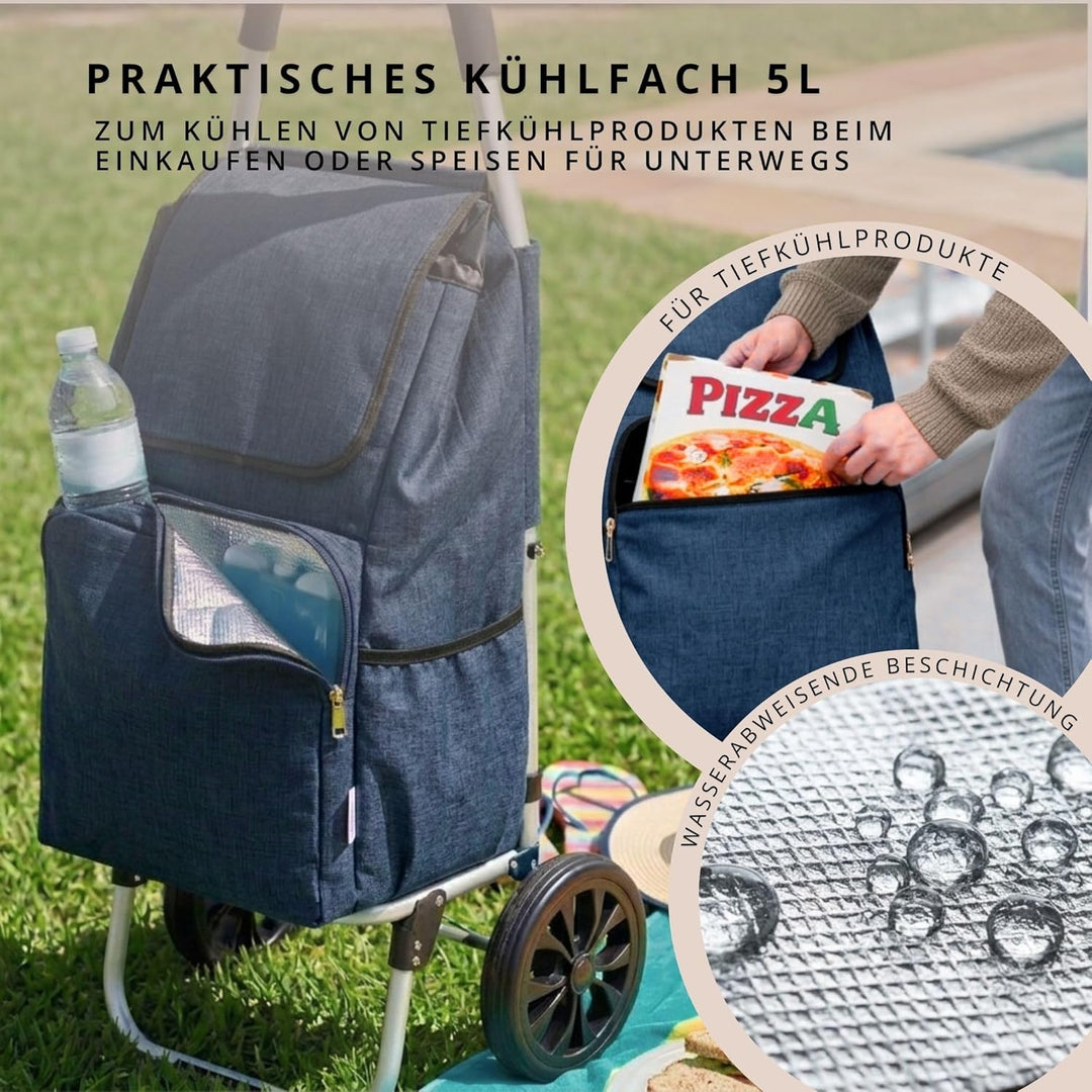 Einkaufstrolley klappbar mit Kühlfach, Einkaufshilfe Aluminium leicht, Einkaufswagen Shopper Trolley
