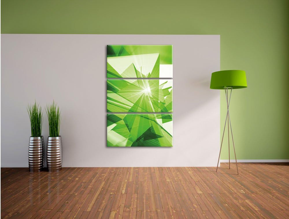 Pixxprint Abstrakt grünes EIS 3-Teiler Leinwandbild 120x80 Bild auf Leinwand