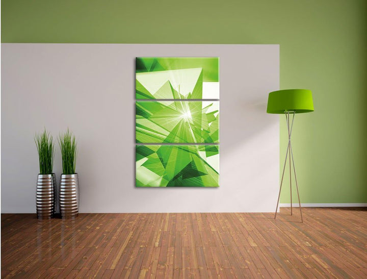 Pixxprint Abstrakt grünes EIS 3-Teiler Leinwandbild 120x80 Bild auf Leinwand