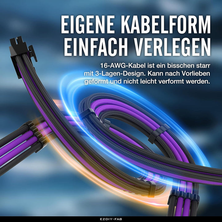EZDIY-FAB Sleeved Cable -Kabelverlängerung für Stromversorgung mit Combs 24 Pin 8PIN 6PIN 4 + 4 Pin-
