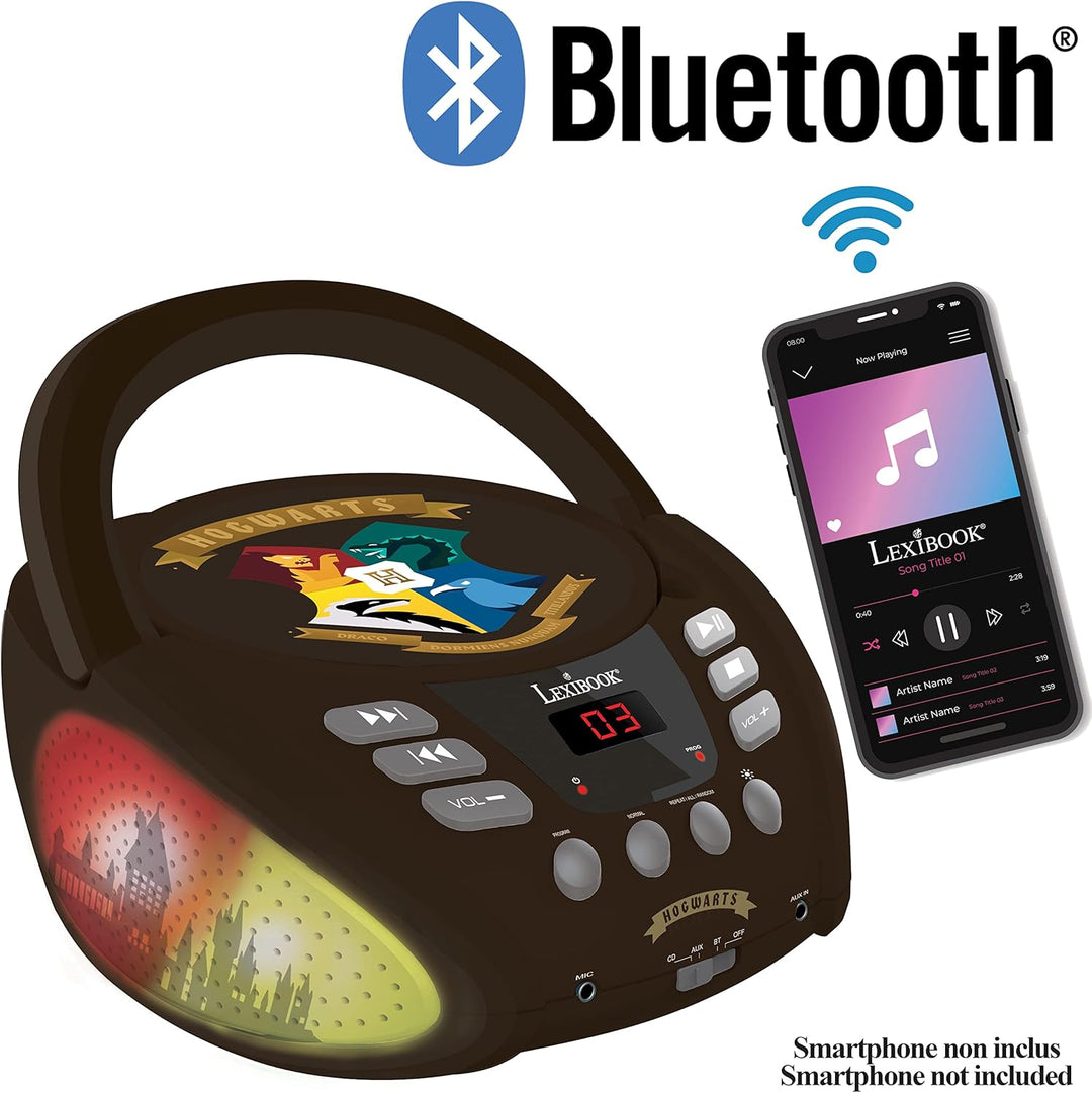 Lexibook, Harry Potter, Bluetooth-CD-Player für Kinder, tragbar, mehrfarbige Lichteffekte, Mikrofona