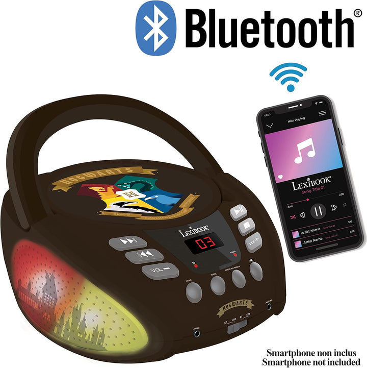 Lexibook, Harry Potter, Bluetooth-CD-Player für Kinder, tragbar, mehrfarbige Lichteffekte, Mikrofona