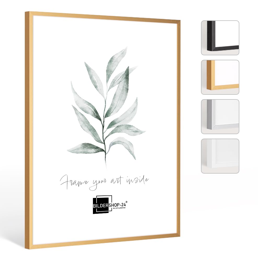 Bildershop-24 Bilderrahmen Milano Aluminium Alubilderrahmen 35 x 45 cm Gold Fotorahmen, Wechselrahme