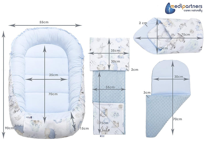 Medi Partners 5 teilig Babynestchen Set Babynest 100x60x15 herausnehmbarer Einsatz Bett Kuschelnest