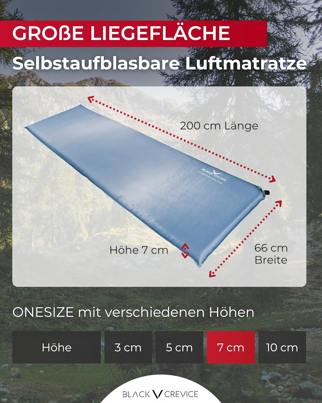 Black Crevice selbstaufblasbare Luftmatratze I Isomatte selbstaufblasend I Outdoor-Isomatte I aufbla