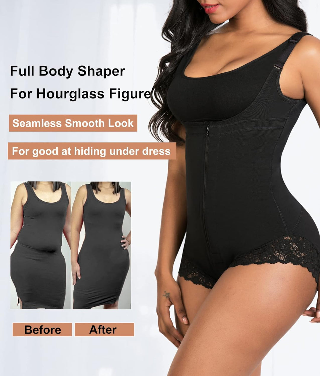 YIANNA Shapewear Damen Bauchweg Stark Formend Body Shaper Bodysuit Miederbody Figurformender Fajas C