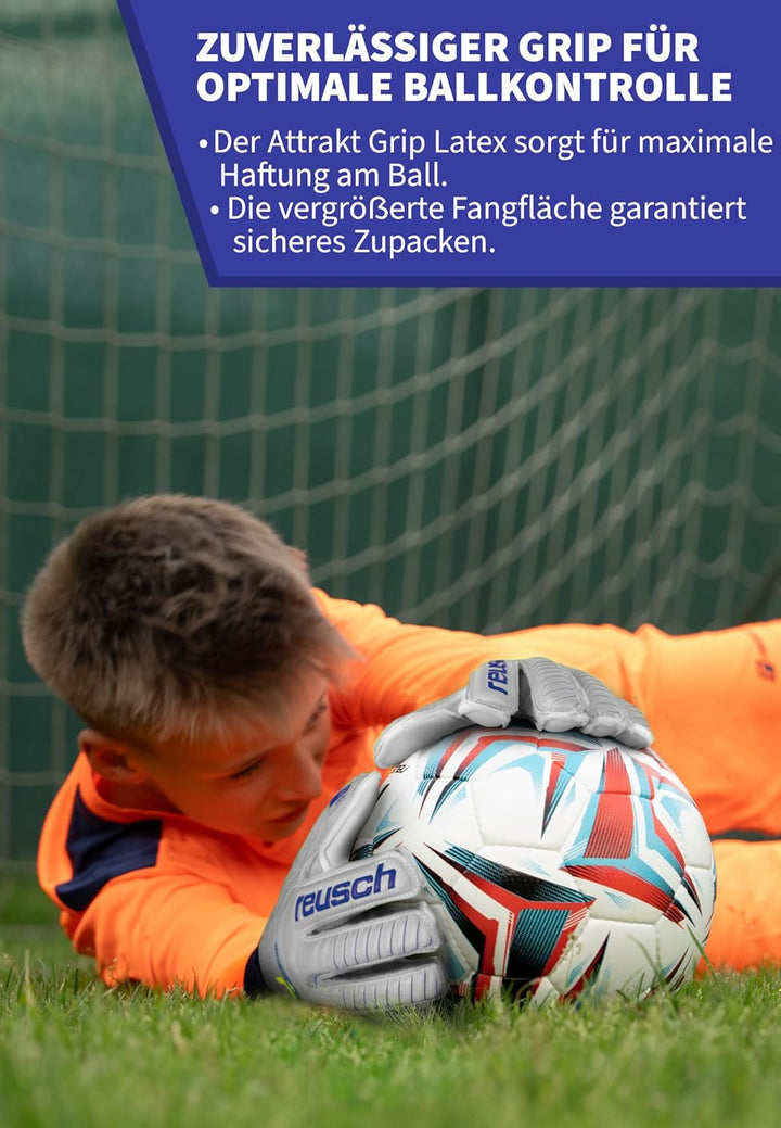 Reusch Jungen Attrakt Finger Support Junior Unisex Torwarthandschuhe mit Aussennaht Schnitt und Grip