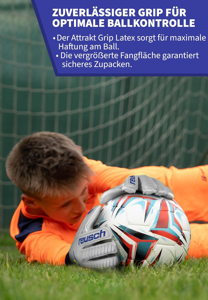 Reusch Jungen Attrakt Finger Support Junior Unisex Torwarthandschuhe mit Aussennaht Schnitt und Grip
