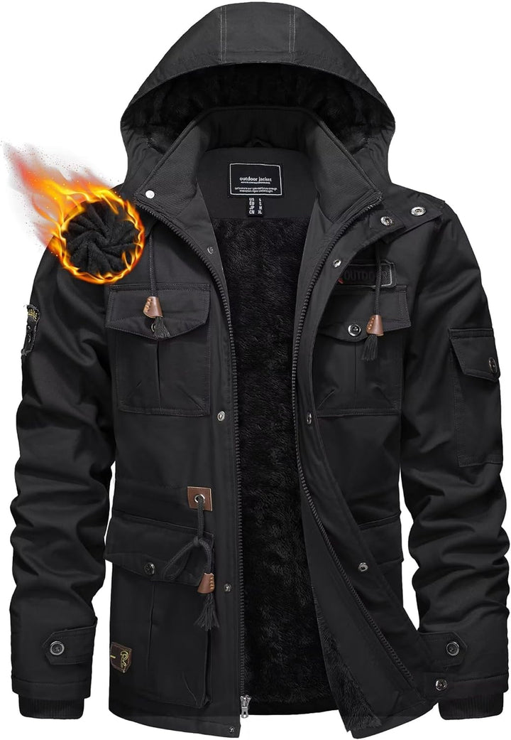 KEFITEVD Winterparka Herren Fleece Gefüttert Winterjacke mit Viele Taschen Kapuze Warm Winter Mantel