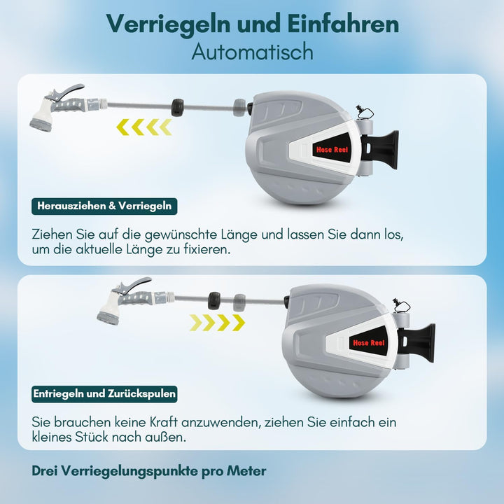 Schlauchtrommel Schlauchbox 20+2m, Automatik Schlauchaufroller 180°,Wand-Schlauchbox mit Handbrause