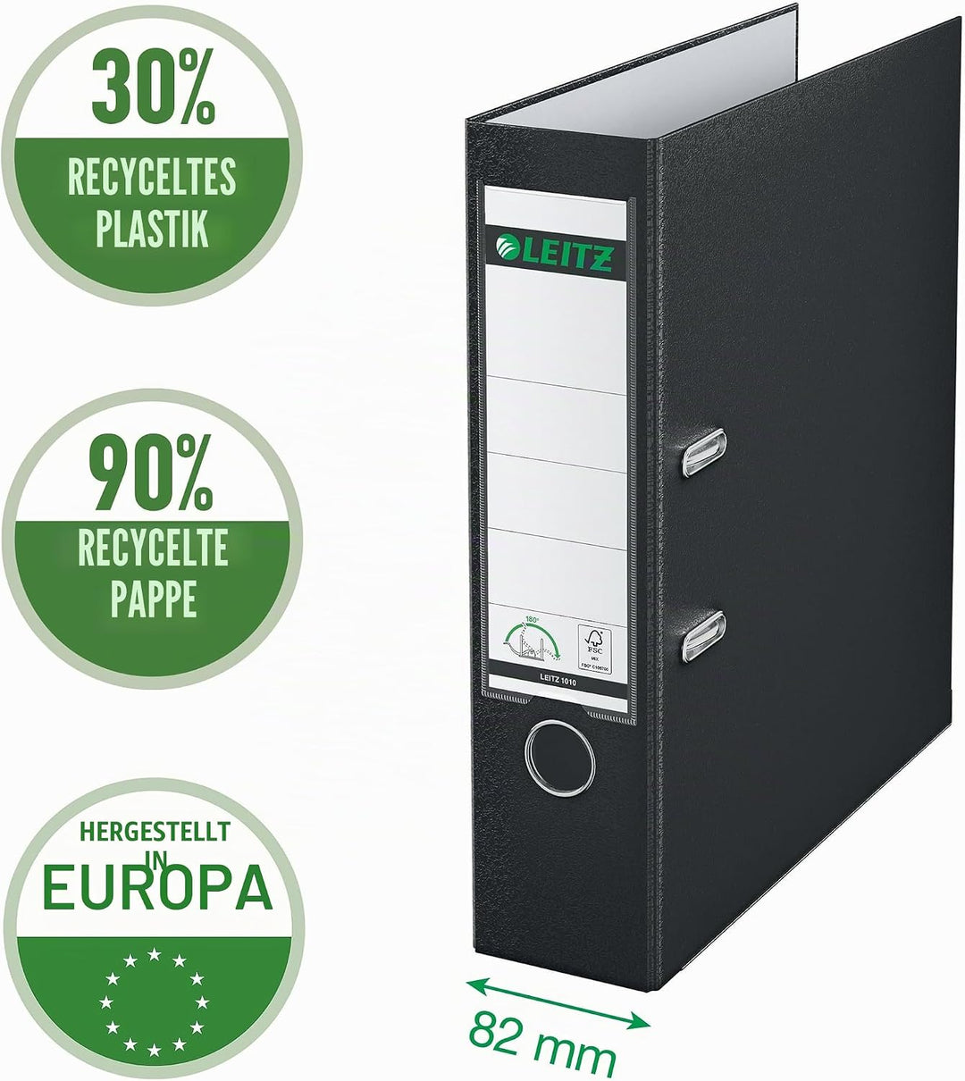 Leitz Qualitäts-Ordner 180° Plastik, 3er Pack, das Original, A4 Aktenordner 8 cm breit, 90% Recyclin