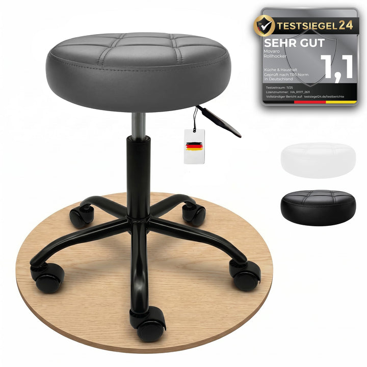 Rollhocker mit Metall-Basis und leisen Softrollen [Neues Modell] – höhenverstellbar, 360° drehbar, k