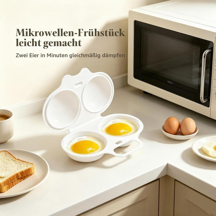 2 PCS Eierkocher Mikrowelle, Mikrowellen Eierpochierer, Mikrowellen Eierkocher Mit 2 Mulden, Microwa