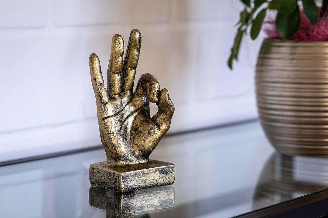 IDYL Moderne Skulptur Figur Resin Finger o.k. | goldfb. | Masse: 9x6x16,5 cm | Material: Polyresin (