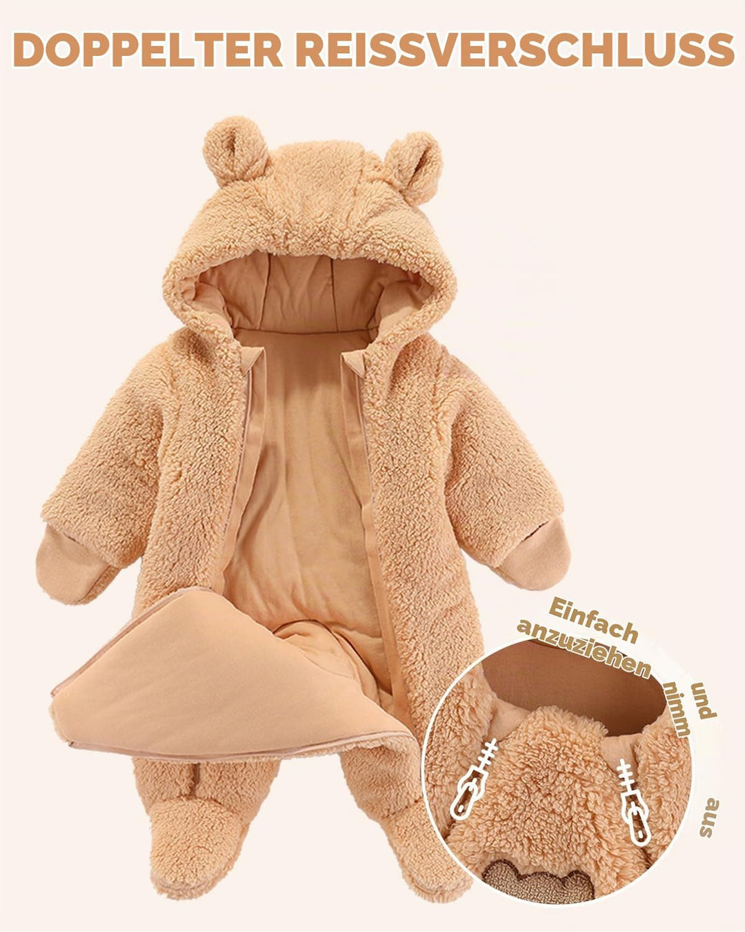 WYTbaby Baby Overall Winter Fleece Warm Schneeanzug Baby Romper Mit Kapuze Für Jungen Mädchen 0-12 M