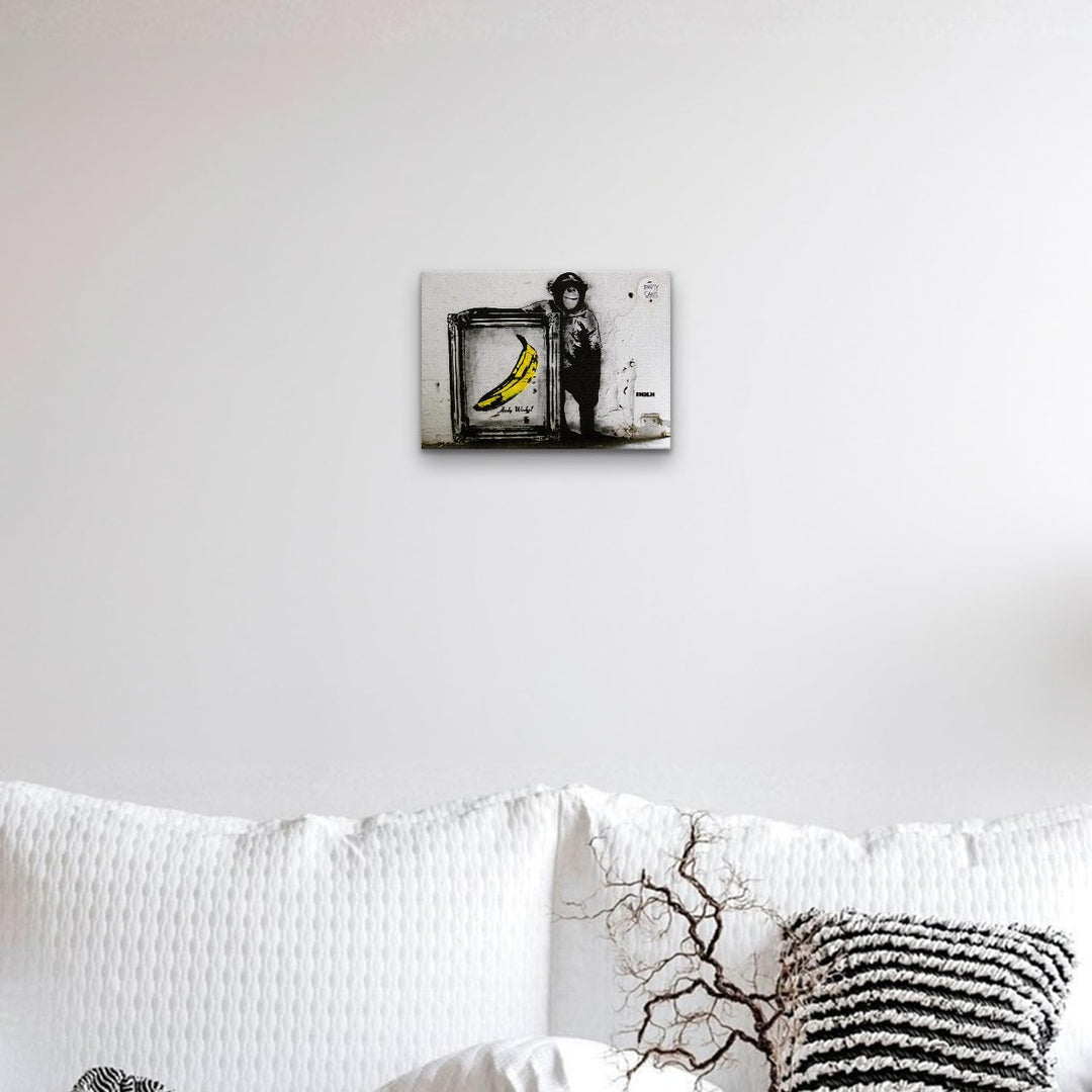 Giallobus - Gemälde - Banksy - - Standardleinwand - 50x35-20 - Scimmia banana quadro - Bereit zum Au