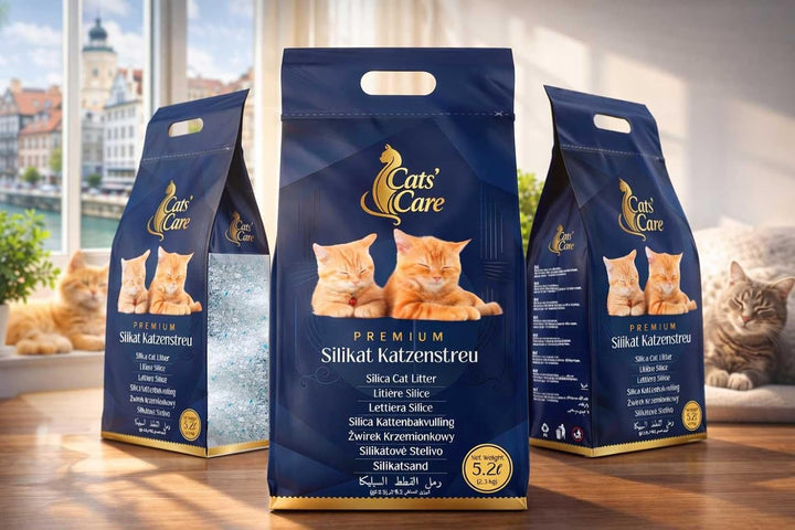 3 × 5,2 L Cats' Care Premium Silikat Katzenstreu, 3er Pack, Gesamtvolumen 15,6 L