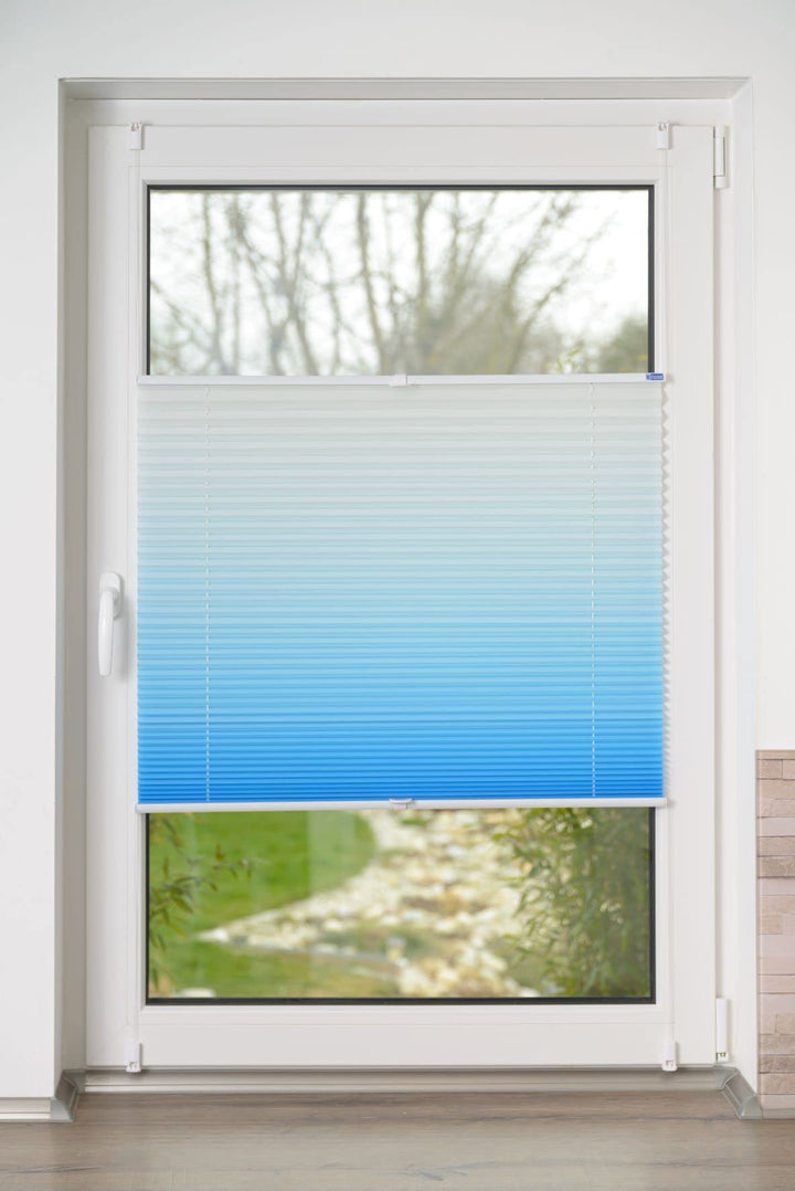 K-home Klemmfix-Plissee Farbverlauf, Polyester, Iceblau, 90 x 210 cm 90 x 210 cm Iceblau, 90 x 210 c