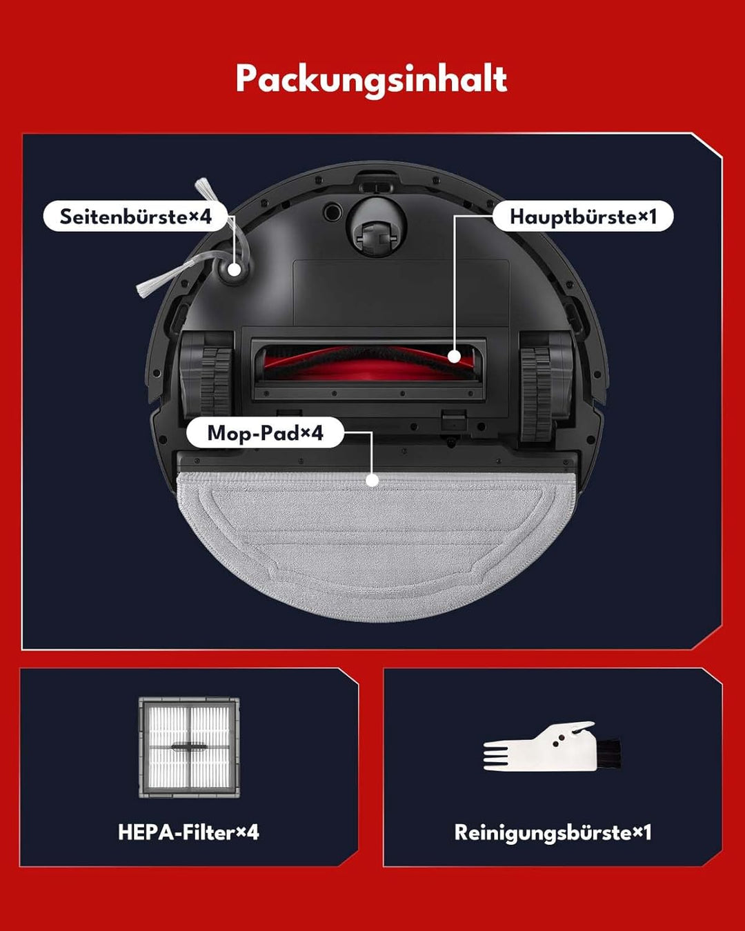 15 Stück Zubehörsets für Roborock Q10 S5/Q10 S5+ Robot Staubsauger, Ersatzteile mit 1 Hauptbürste, 4