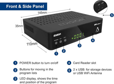 Edision OS NINO+ Full HD Linux E2 Combo-Receiver H.265/HEVC (1x DVB-S2, 1x DVB-T2/C, WLAN onboard, B