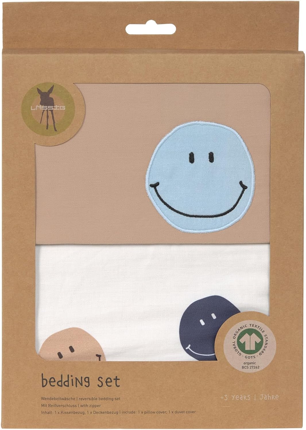 LÄSSIG Kinder Bettwäsche Set aus Bio Baumwolle GOTS zertifiziert 2-teilig/Bedding Set Smile milky/br