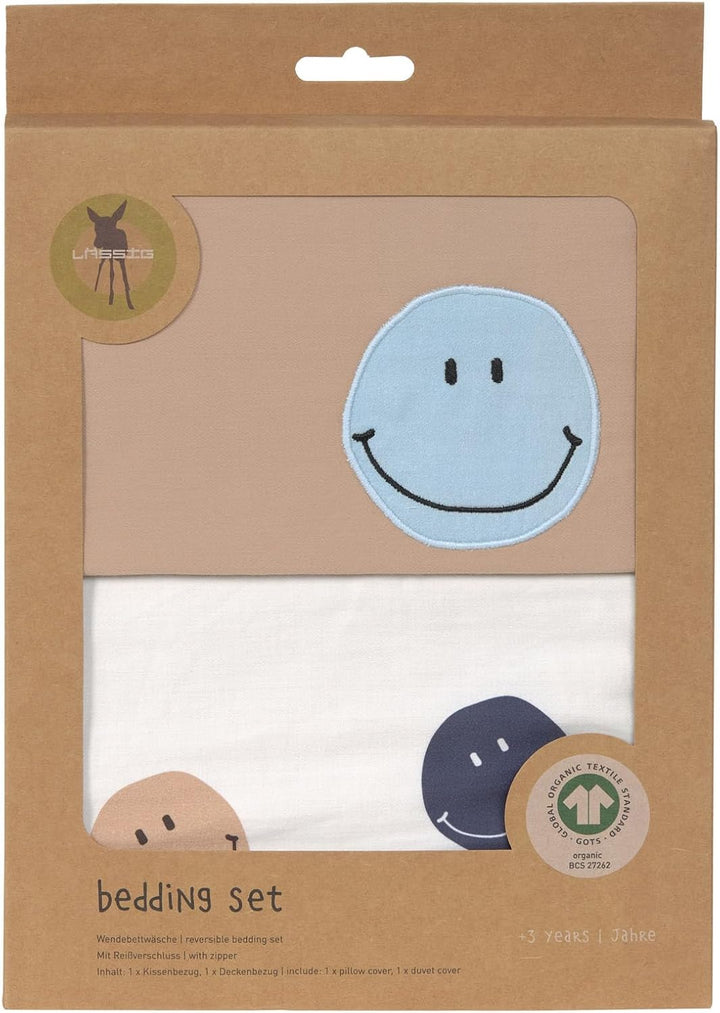 LÄSSIG Kinder Bettwäsche Set aus Bio Baumwolle GOTS zertifiziert 2-teilig/Bedding Set Smile milky/br