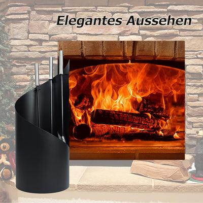 LZQ Kaminbesteck Schwarz 4-tlg. Modern Edelstahl Kaminzubehör, Kaminofen Zubehör Set mit Schürhaken,