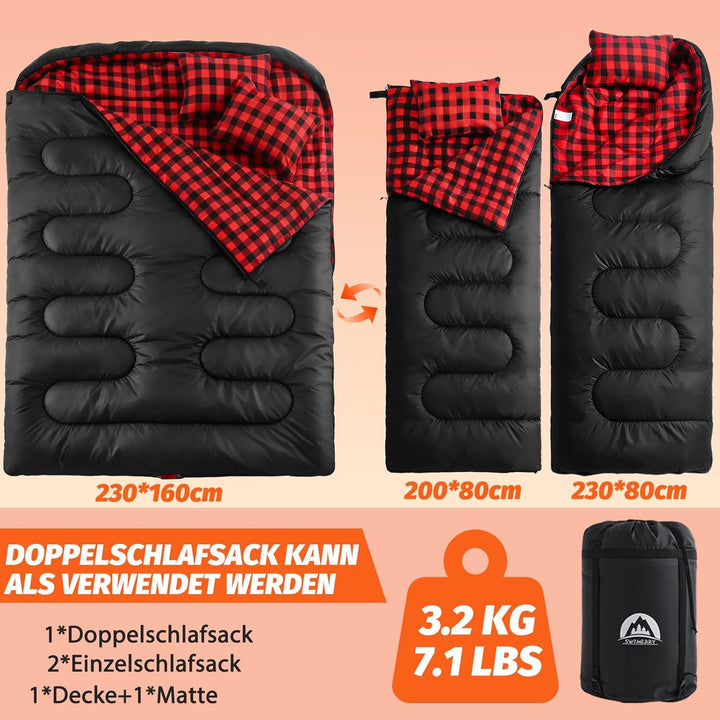 SWTMERRY Camping Doppelschlafsack für Erwachsene - Schlafsack 2 Personen, 230x160cm Deckenschlafsäck