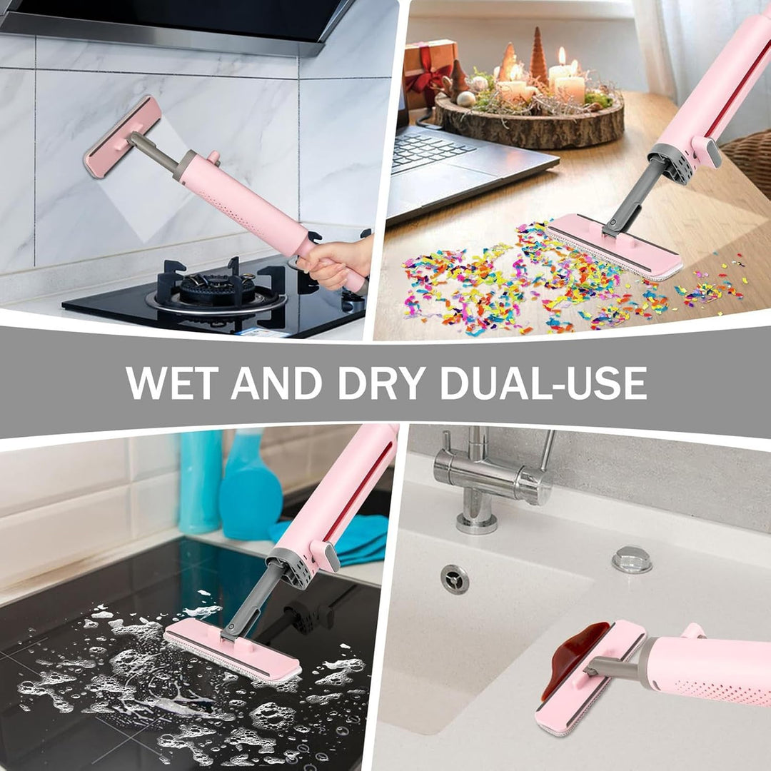 Generisch Portable -Squeeze Mop, Rotatable Hand Wash-Free Flat Squeeze Mop with Crevice Brush and 2