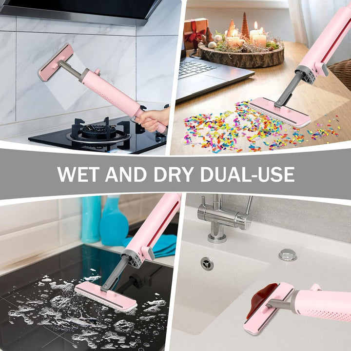 Generisch Portable -Squeeze Mop, Rotatable Hand Wash-Free Flat Squeeze Mop with Crevice Brush and 2