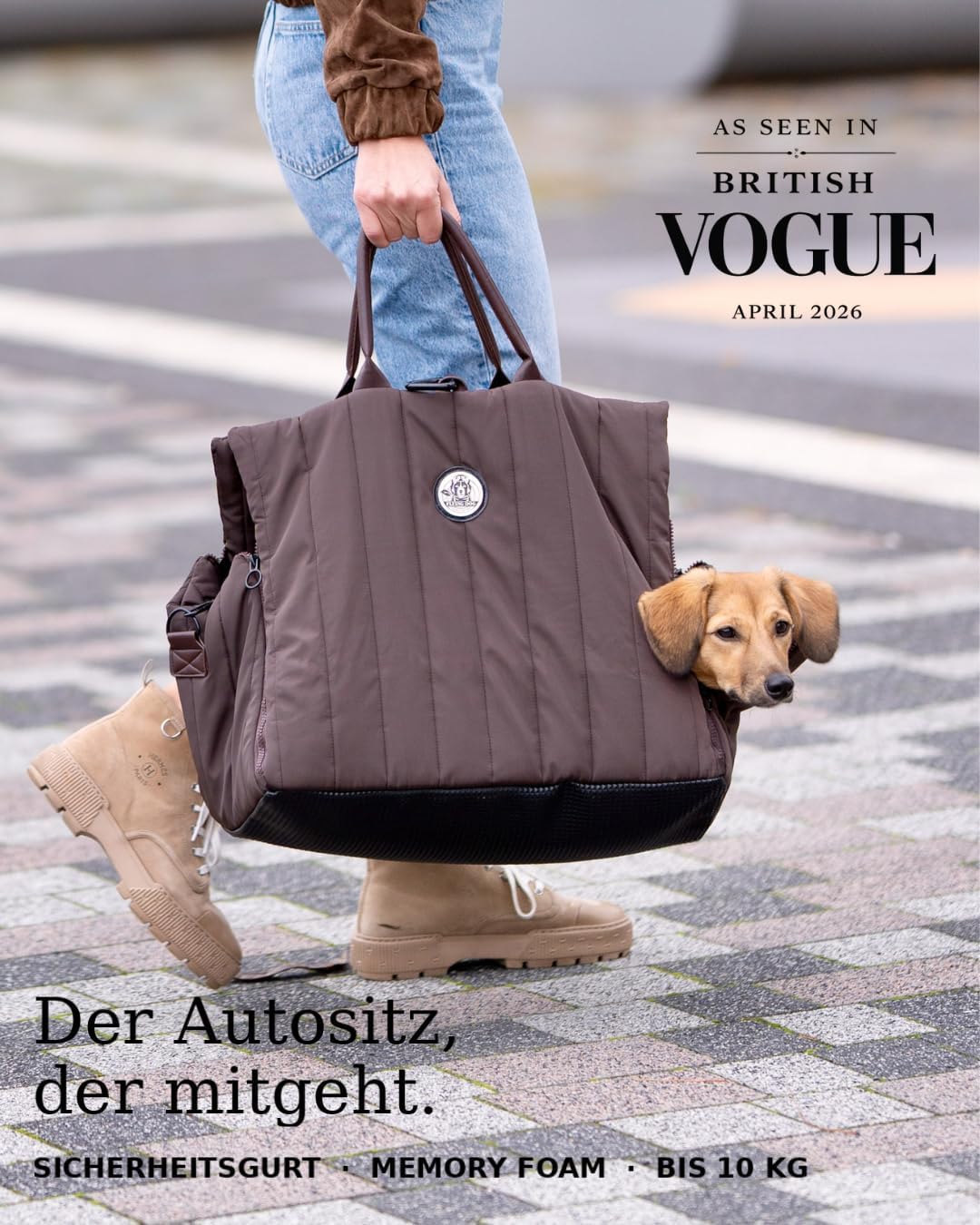 Hundetragetasche Donna 3-in-1 Tragetasche, Autosutz & Reisebett-orthopädisch Memory Foam, veganes Le