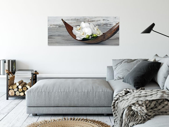 artissimo, Glasbild XXL, 125x50 cm Querformat, AG5407A, Blumen und Natur: Schale mit Orchideen, Bild