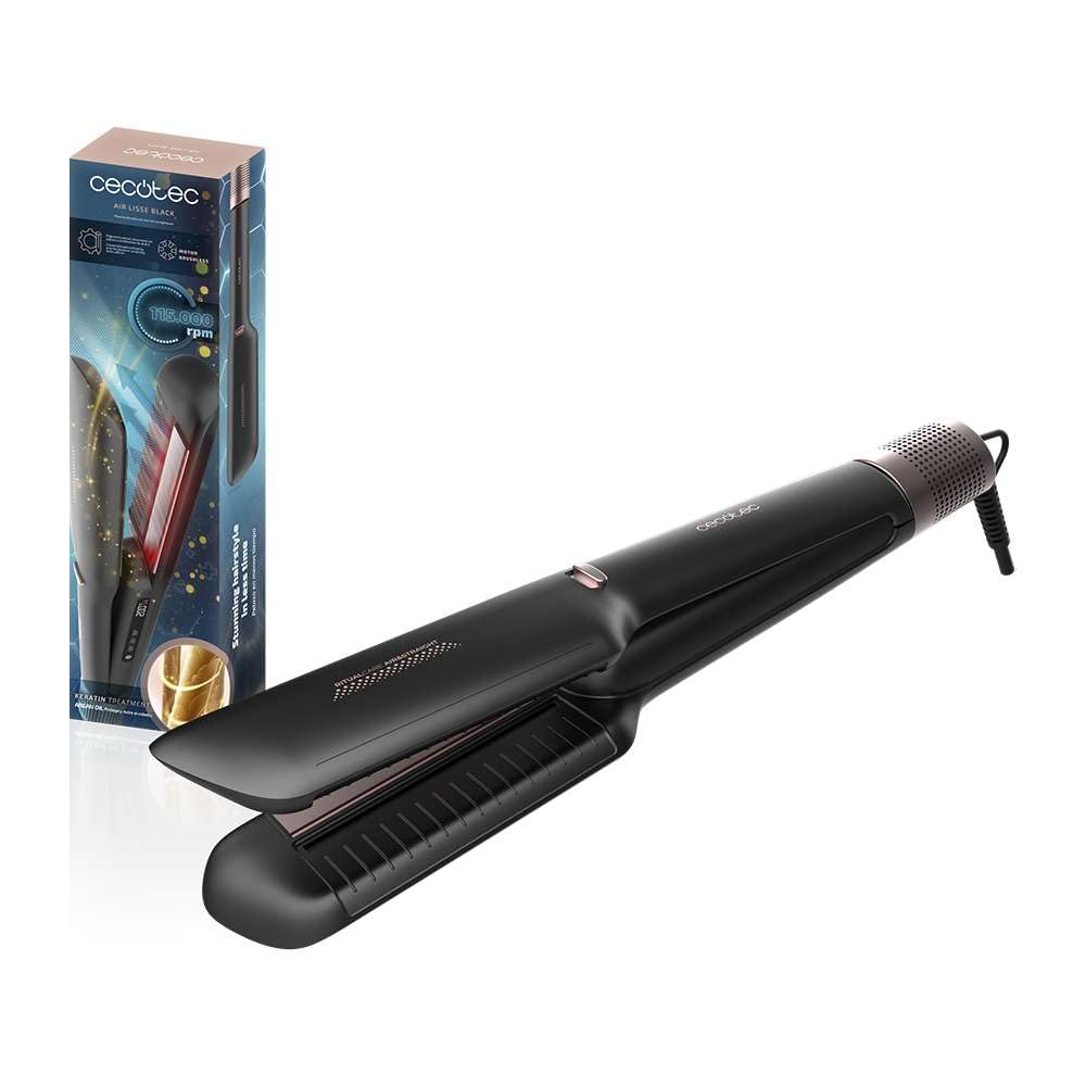 Cecotec Air Lisse Black Warmluft-Haarglätter. 600W, Haarschutz, Ionen-Technologie, Keratin und Argan