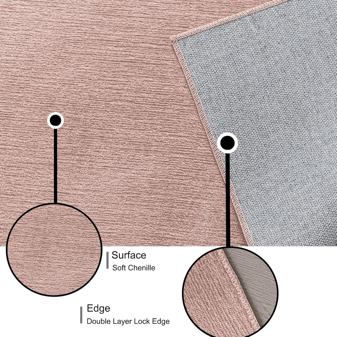Kurzflor Teppich Rosa 60X90cm Waschbar rutschfest für Kinderzimmer | 5mm Dicke, Rechteckig, Bettvorl