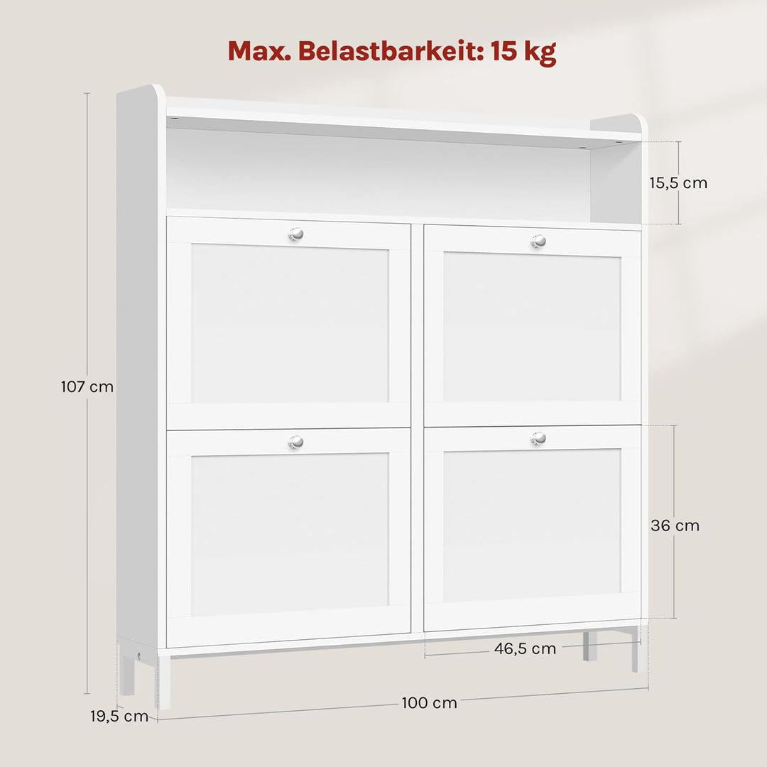 WOLTU Schuhschrank mit 4 Klappen, Schuhregal Schuhkipper schmal, Platzsparend & Robust, für 8-12 Paa