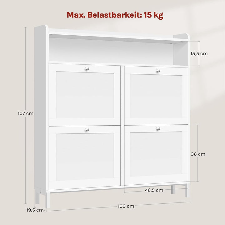 WOLTU Schuhschrank mit 4 Klappen, Schuhregal Schuhkipper schmal, Platzsparend & Robust, für 8-12 Paa