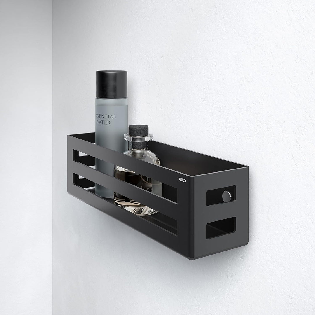 Keuco Duschkorb aus Aluminium, schwarz, mit abnehmbarem Korb, Ablaufschlitze, 32x9x12cm, Wandmontage
